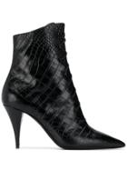 Saint Laurent Lace-up Crocodile Embossed Boots - Black