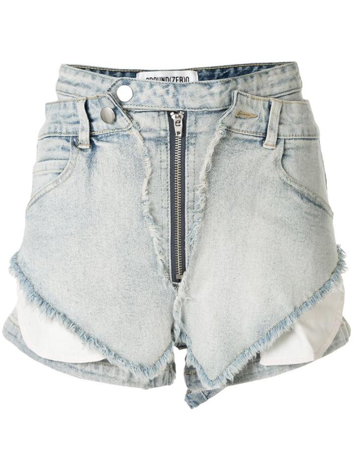 Ground Zero Deconstructed Denim Shorts - Blue
