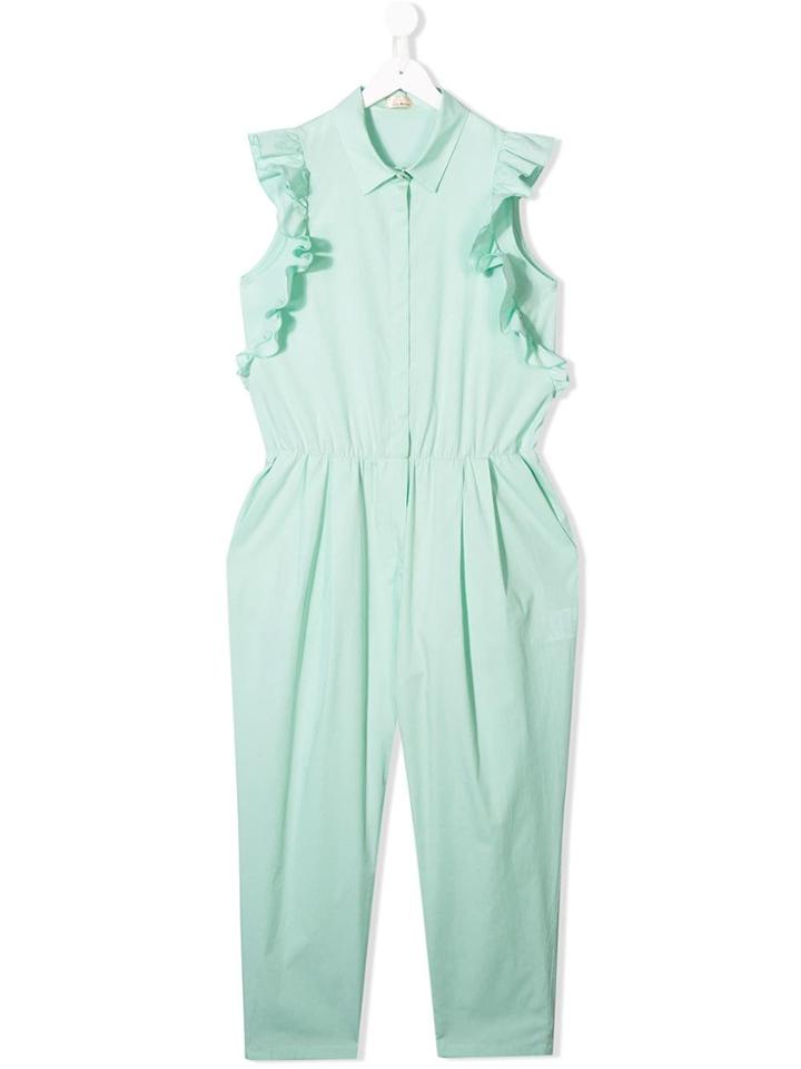 Elisabetta Franchi La Mia Bambina Teen Ruffle Sleeve Jumpsuit - Blue