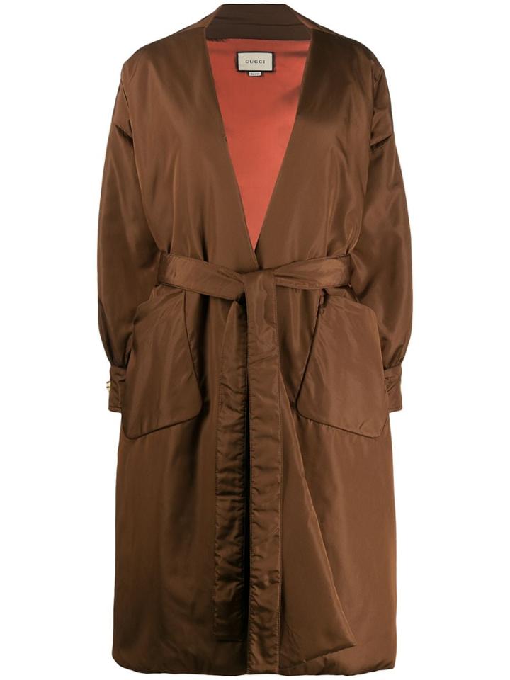 Gucci Tie-waist Padded Coat - Brown