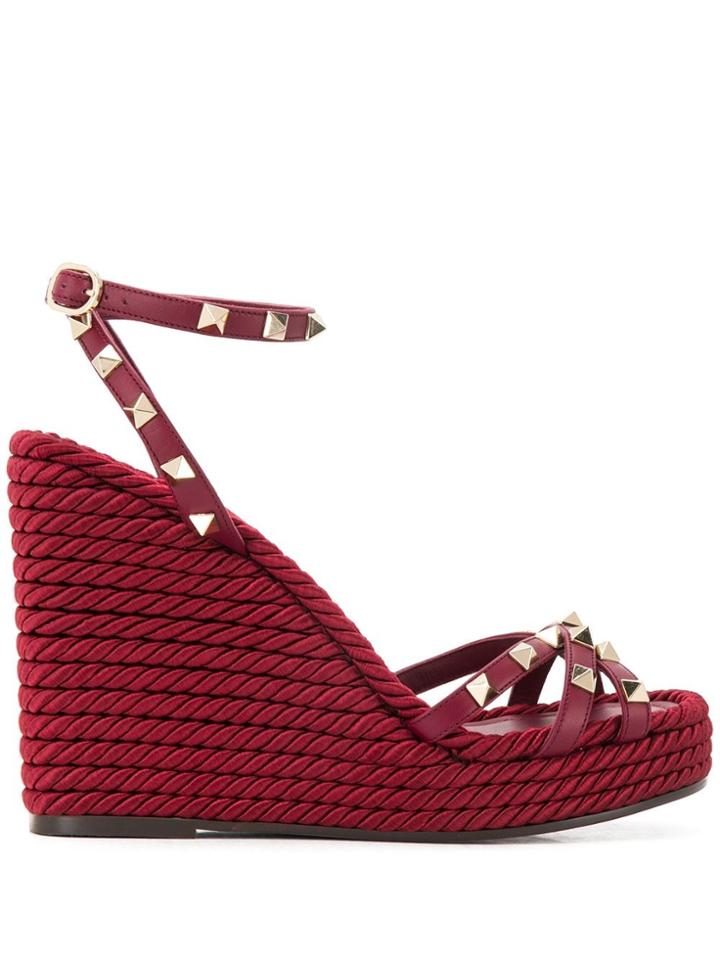 Valentino Valentino Garavani Rockstud Rope Wedge Sandals - Red