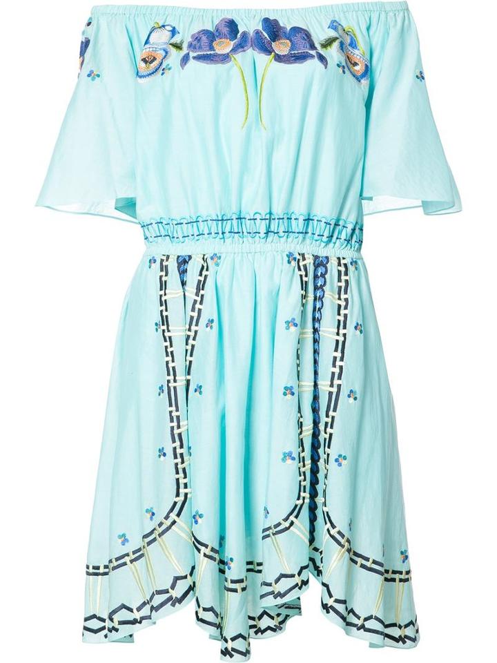 Temperley London Off The Shoulder Mini Dress, Women's, Size: 6, Blue, Cotton