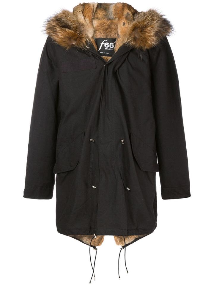 Furs66 Hooded Fur Trim Parka - Black