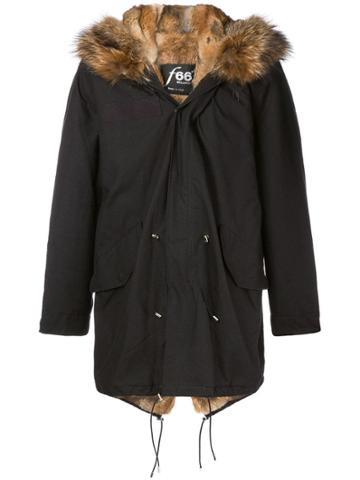 Furs66 Hooded Fur Trim Parka - Black