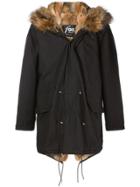 Furs66 Hooded Fur Trim Parka - Black