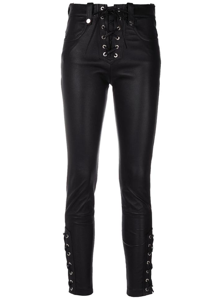 Manokhi - Cropped Lace-up Trousers - Women - Leather/polyester/viscose - 36, Black, Leather/polyester/viscose
