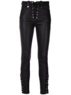 Manokhi - Cropped Lace-up Trousers - Women - Leather/polyester/viscose - 36, Black, Leather/polyester/viscose