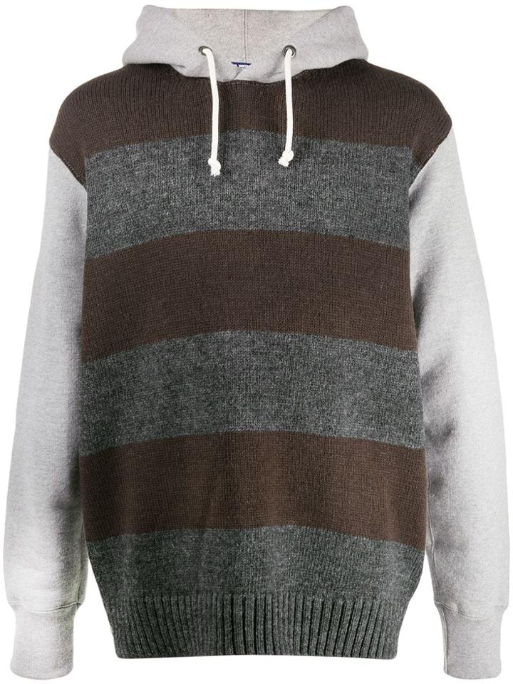Junya Watanabe Striped Knitted Hoodie - Grey