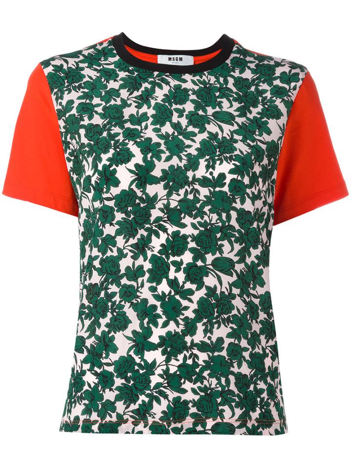 Msgm Leaves Print T-shirt, Women's, Size: Medium, Green, Cotton