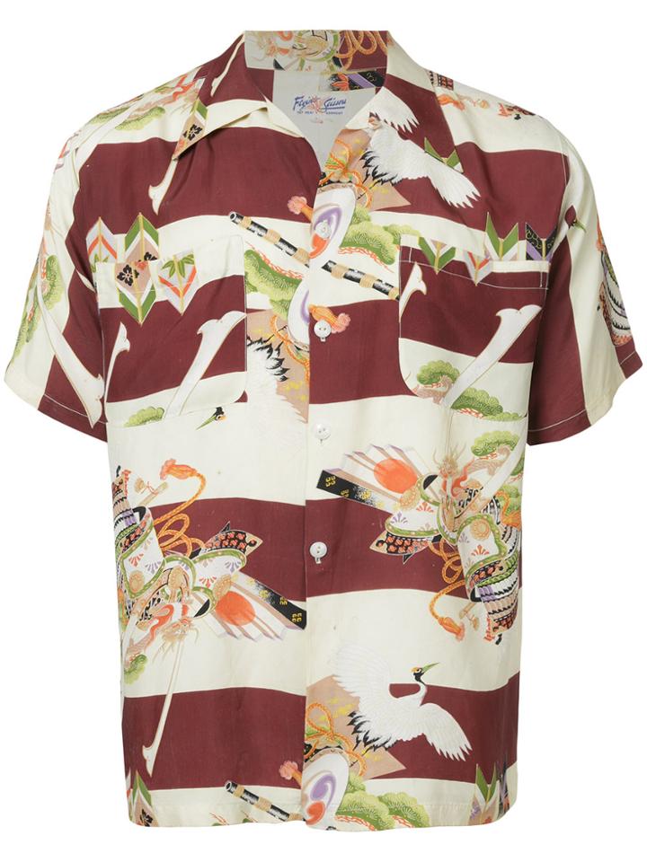Fake Alpha Vintage 1950s Flying Scissors Hawaiian Shirt - Brown