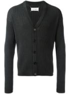 Maison Margiela Ribbed V-neck Cardigan, Men's, Size: Large, Grey, Cotton/wool