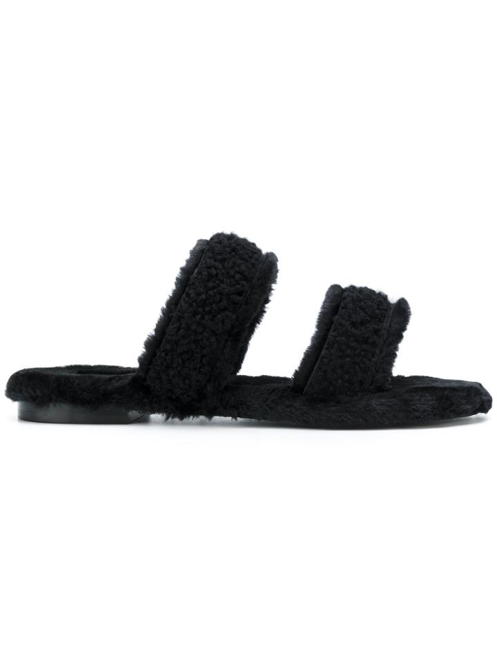 Avec Modération Shearling Double Strap Sandals - Black