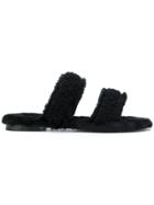 Avec Modération Shearling Double Strap Sandals - Black