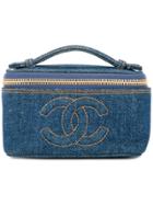 Chanel Vintage Denim Cc Logo Cosmetic Handbag - Blue