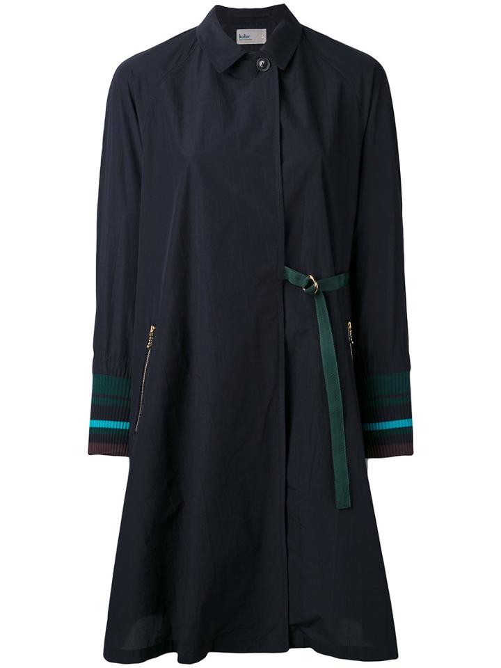 Kolor - Ribbed Cuff Swing Coat - Women - Cotton/polyester/polypropylene - 2, Blue, Cotton/polyester/polypropylene