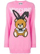 Moschino Playboy Toy Bear Sweater Dress - Pink & Purple
