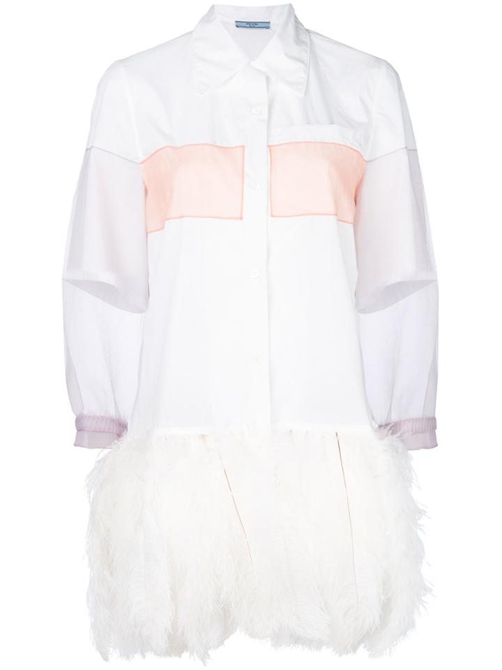 Prada Organza Sleeve Feather-trim Shirt - White