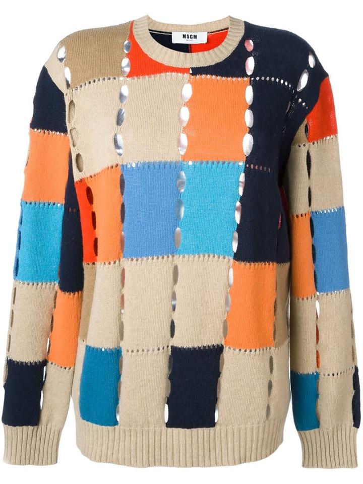 Msgm Colour Block Jumper, Women's, Size: Small, Nude/neutrals, Polyamide/wool