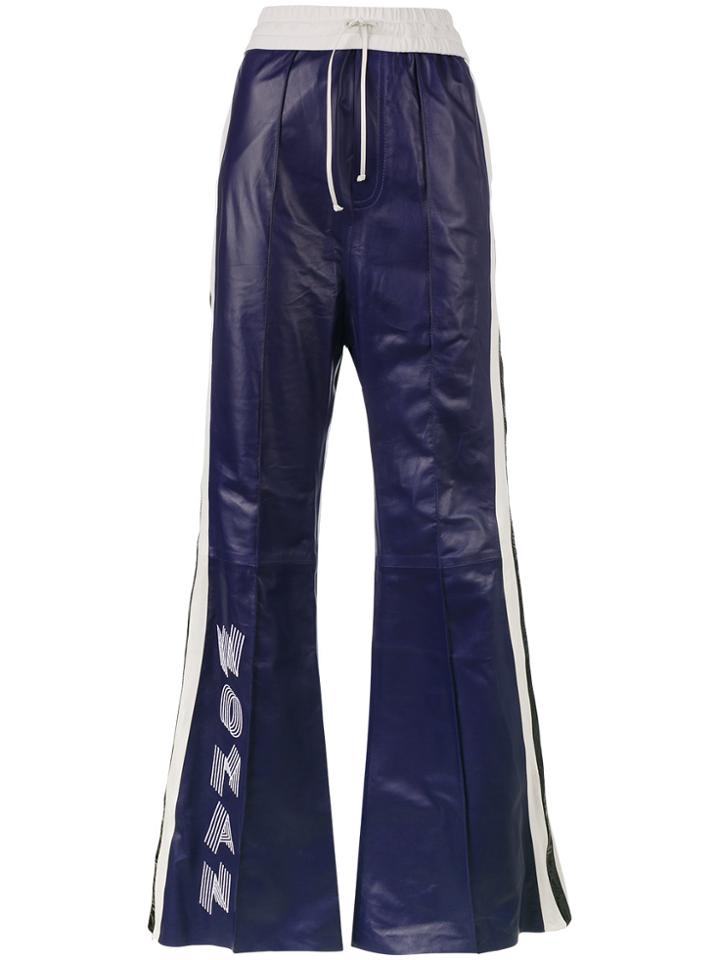 Off-white High Waisted Flared Leather Track Pants - Blue