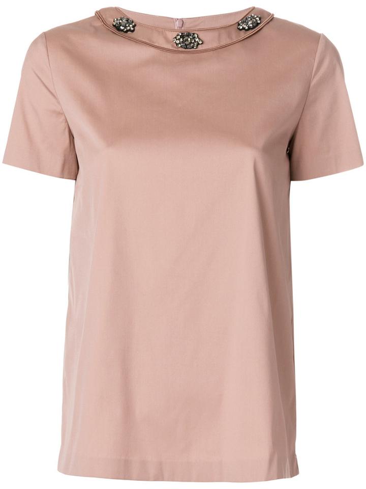 's Max Mara - Embellished Collar Top - Women - Cotton/polyamide/spandex/elastane - 42, Pink/purple, Cotton/polyamide/spandex/elastane
