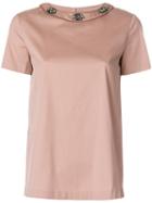 's Max Mara - Embellished Collar Top - Women - Cotton/polyamide/spandex/elastane - 42, Pink/purple, Cotton/polyamide/spandex/elastane