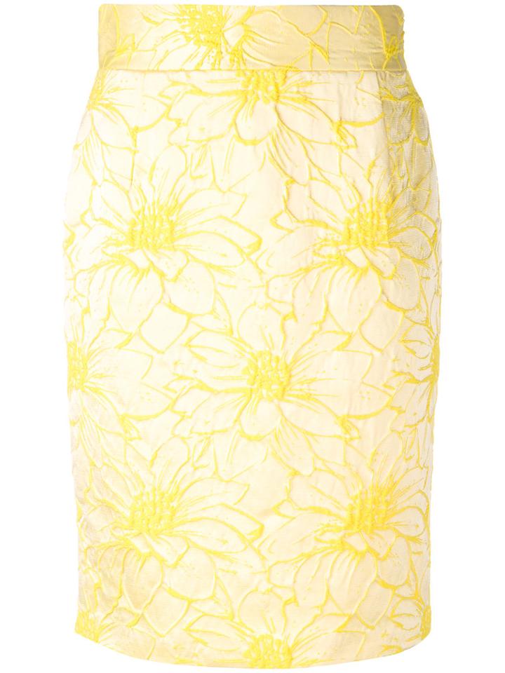 Blugirl - Embellished Pencil Skirt - Women - Cotton/acrylic/polyester/acetate - 42, Yellow/orange, Cotton/acrylic/polyester/acetate