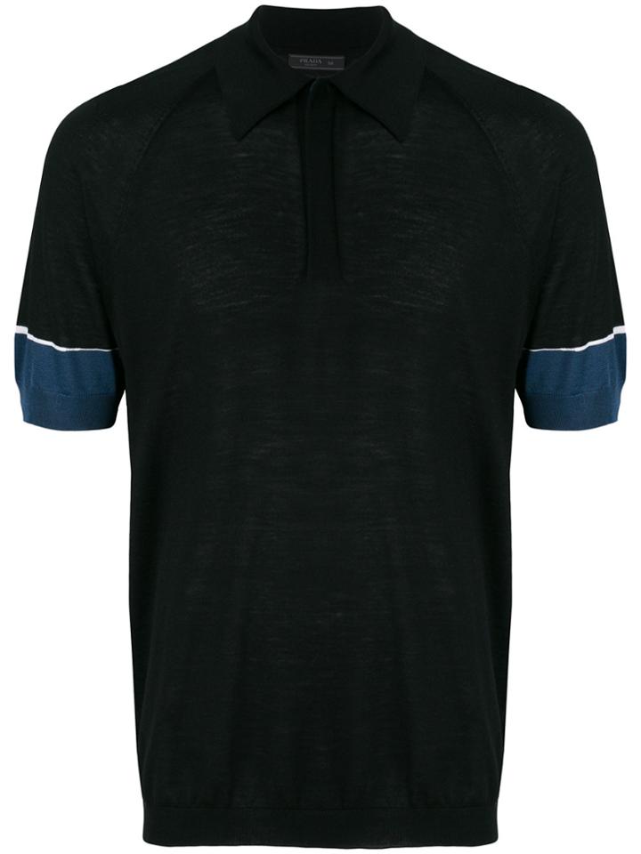 Prada Contrast Cuff Polo Shirt - Black