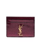 Saint Laurent Pink Logo Glitter Patent Leather Cardholder - Pink &