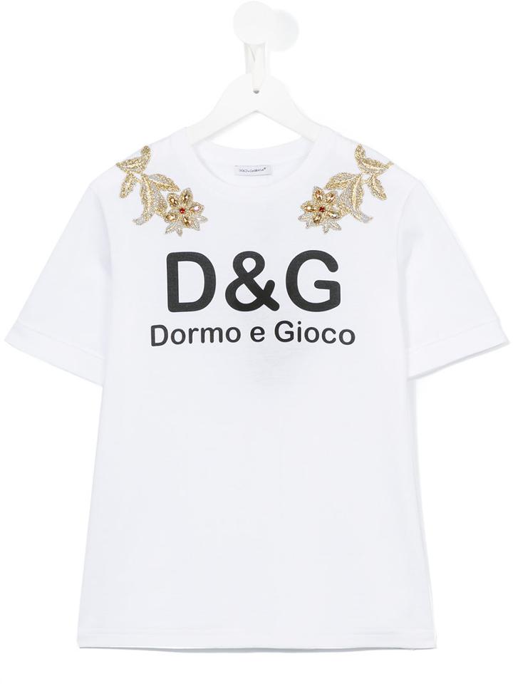 Dolce & Gabbana Kids Logo Print T-shirt, Girl's, Size: 6 Yrs, White