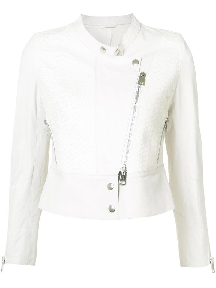Sylvie Schimmel Collarless Biker Jacket, Women's, Size: 42, White, Lamb Skin/python Skin