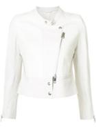 Sylvie Schimmel Collarless Biker Jacket, Women's, Size: 42, White, Lamb Skin/python Skin