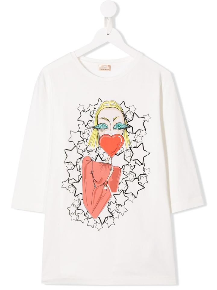 Elisabetta Franchi La Mia Bambina Teen Printed T-shirt - White