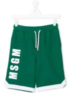 Msgm Kids Logo Printed Shorts - Green
