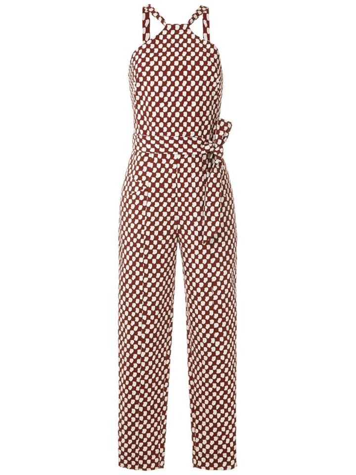 Andrea Marques Tie Waist Printed Jumpsuit - Brown