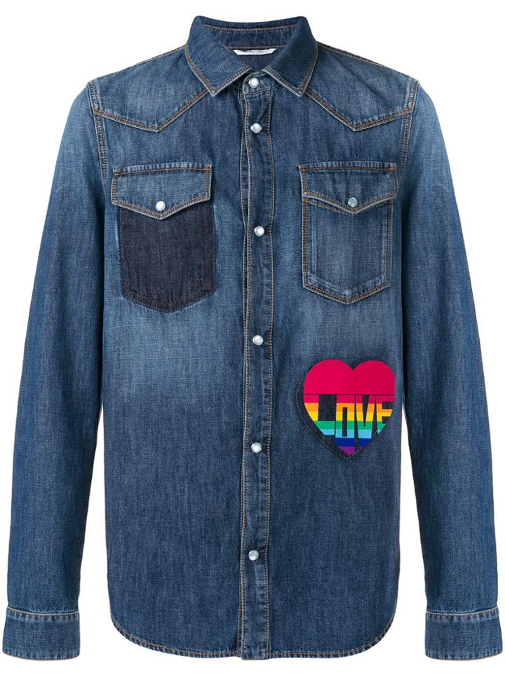 Valentino Love Patch Denim Shirt - Blue
