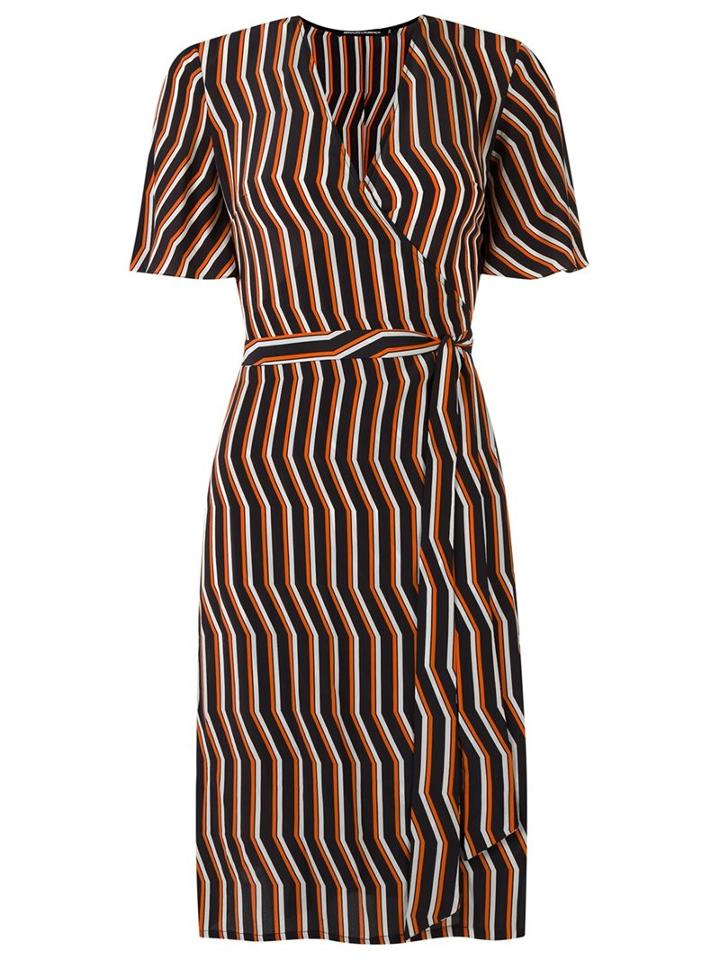 Reinaldo Lourenço V-neck Striped Dress, Women's, Size: 46, Brown, Silk