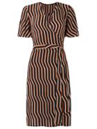 Reinaldo Lourenço V-neck Striped Dress, Women's, Size: 46, Brown, Silk