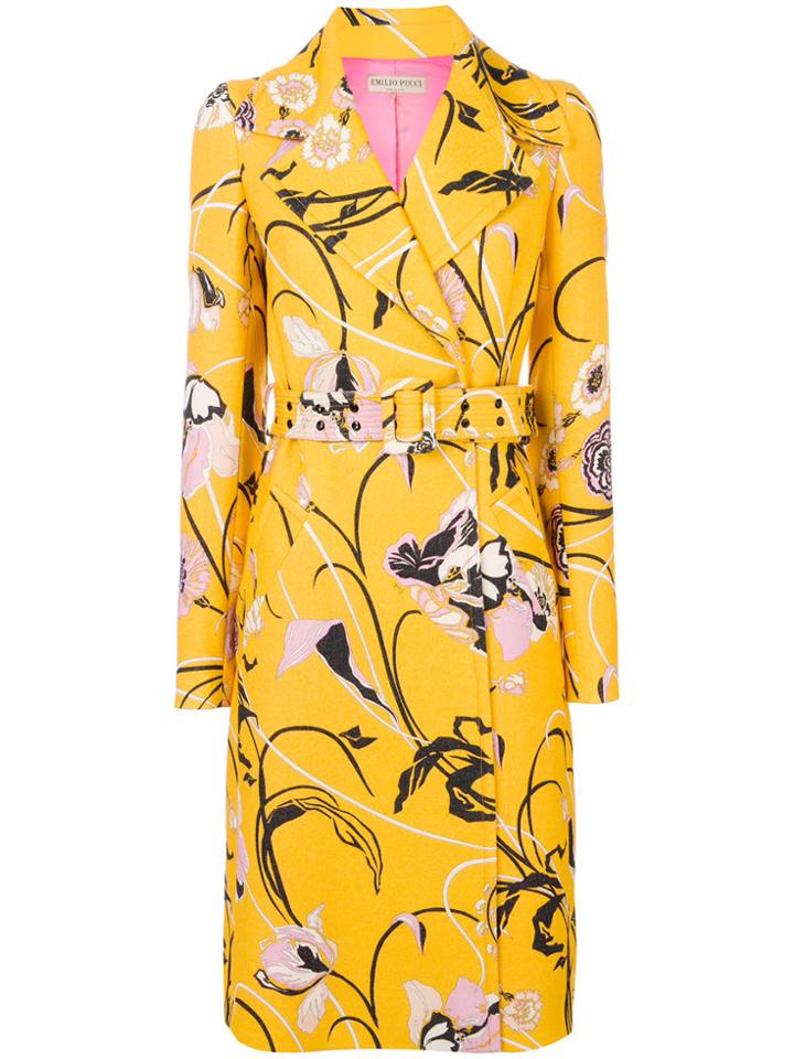 Emilio Pucci Printed Belted Coat - Yellow & Orange