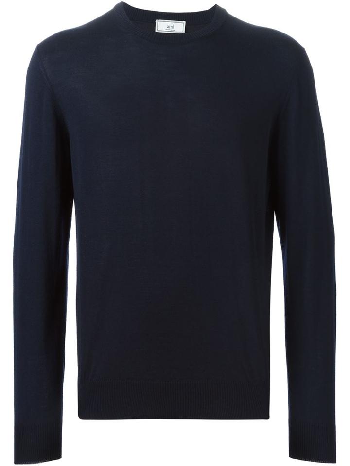 Ami Alexandre Mattiussi Crew Neck Jumper, Men's, Size: Large, Blue, Merino