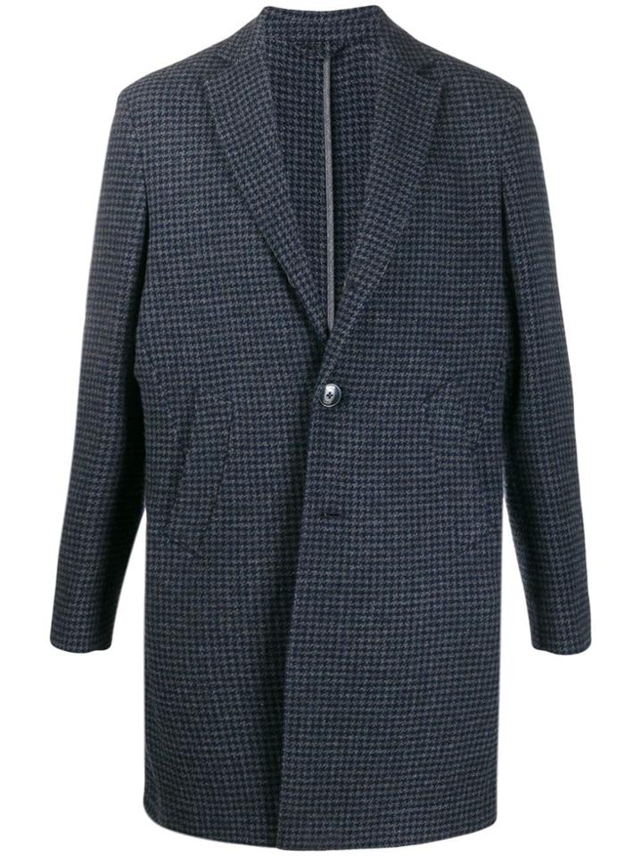 Hackett Houndstooth Single-breasted Coat - Blue