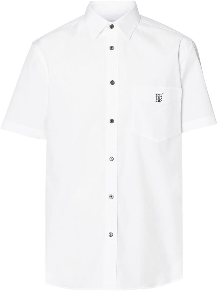 Burberry Short-sleeve Monogram Motif Stretch Cotton Shirt - White