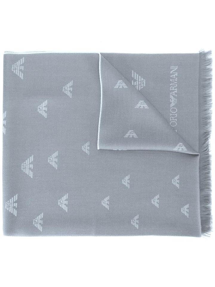 Emporio Armani Woven Logo Scarf, Men's, Grey, Wool