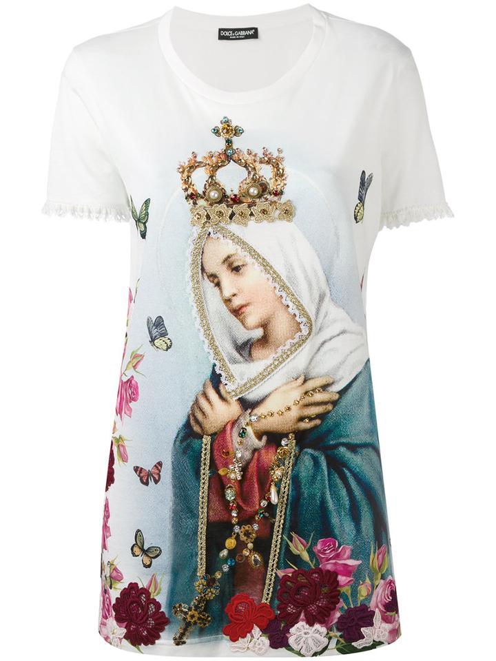 Dolce & Gabbana - Virgin Mary Print T-shirt - Women - Cotton - 42, White, Cotton