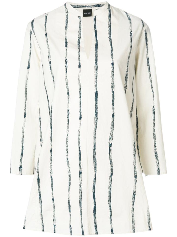 Aspesi Striped Split Neck Blouse - Nude & Neutrals