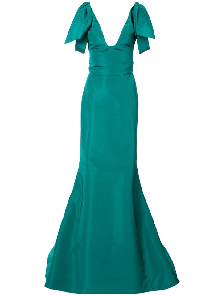 Oscar De La Renta Draped-shoulder Fluted Gown - Green