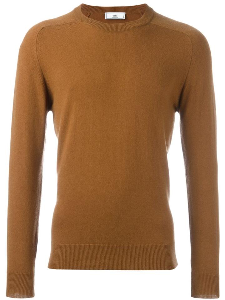 Ami Alexandre Mattiussi Crew Neck Sweater, Men's, Size: Medium, Nude/neutrals, Cashmere/merino
