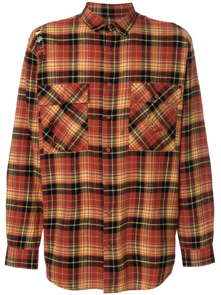 Stampd Distressed Checked Shirt - Yellow & Orange