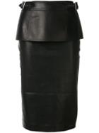 Tom Ford - Peplum Midi Skirt - Women - Silk/lamb Skin/spandex/elastane - 40, Black, Silk/lamb Skin/spandex/elastane
