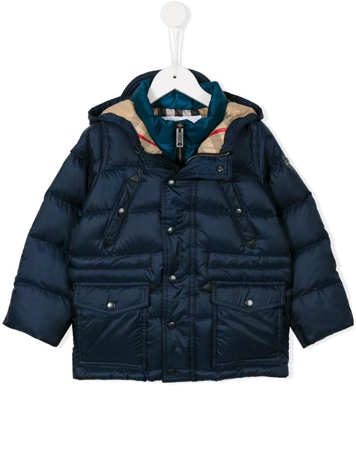 Burberry Kids Hooded Padded Coat, Toddler Boy's, Size: 4 Yrs, Blue