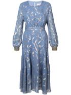 We Are Kindred Metallic Floral Midi Dres - Blue